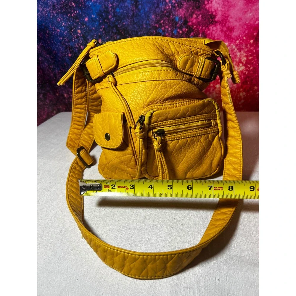 Laurel & Sunset Mustard Yellow Pebbled Vegan Leather Crossbody Utility Bag